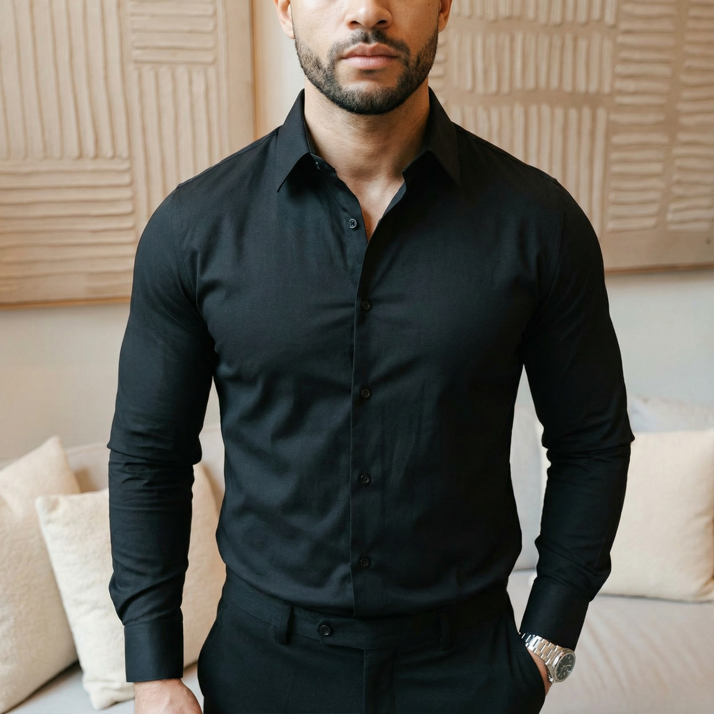 TrustFit Camisa AntiArrugas Negra